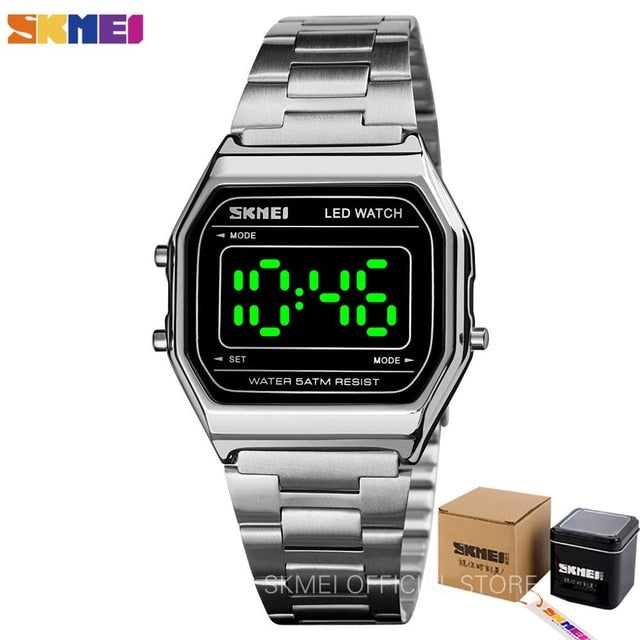 SKMEI Fashion LED Watches For Mens Luminous Date Digital Wrist Watch Men Stainless Steel Band Waterproof Hour montre homme 1646