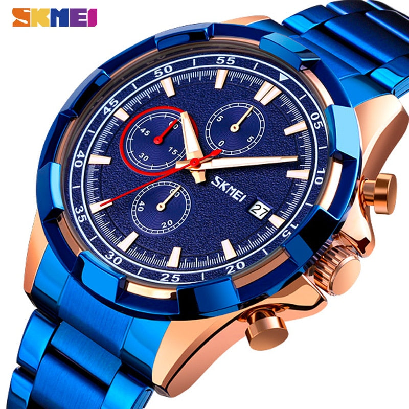 SKMEI Three Eyes Dial Mens Watches Stopwatch Date Quartz Men Wrist Watch Luminous Pointer Fashion Male Clock reloj hombre 9192