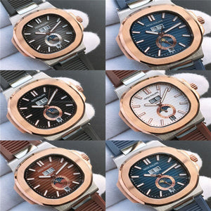 Patek- Philippe- New Automatic Mechanical Men Watch Silver Blue Stainless Steel Transparent Sapphire Glass Glide Watches 94423