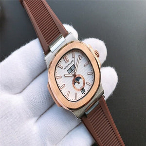 Patek- Philippe- New Automatic Mechanical Men Watch Silver Blue Stainless Steel Transparent Sapphire Glass Glide Watches 94423