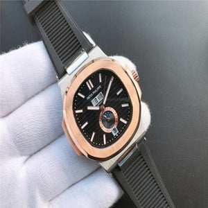 Patek- Philippe- New Automatic Mechanical Men Watch Silver Blue Stainless Steel Transparent Sapphire Glass Glide Watches 94423