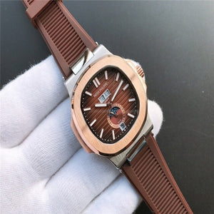 Patek- Philippe- New Automatic Mechanical Men Watch Silver Blue Stainless Steel Transparent Sapphire Glass Glide Watches 94423