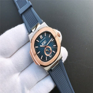 Patek- Philippe- New Automatic Mechanical Men Watch Silver Blue Stainless Steel Transparent Sapphire Glass Glide Watches 94423