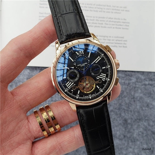 Patek- Philippe- New Automatic Mechanical Men Watch Silver Blue Stainless Steel Transparent Sapphire Glass AAA Glide Watches 188
