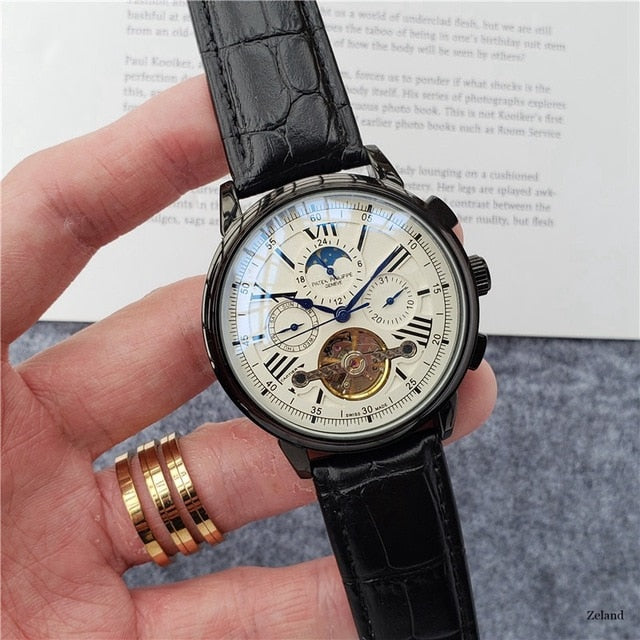 Patek- Philippe- New Automatic Mechanical Men Watch Silver Blue Stainless Steel Transparent Sapphire Glass AAA Glide Watches 188