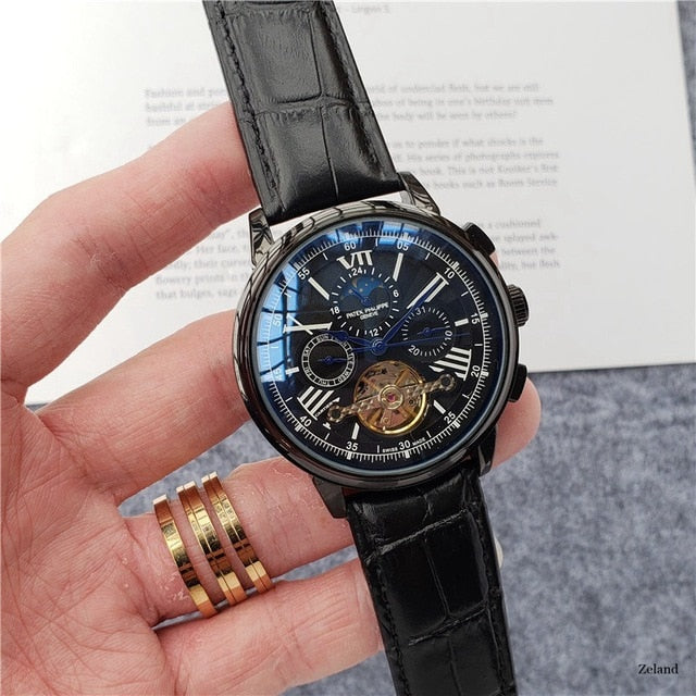 Patek- Philippe- New Automatic Mechanical Men Watch Silver Blue Stainless Steel Transparent Sapphire Glass AAA Glide Watches 188