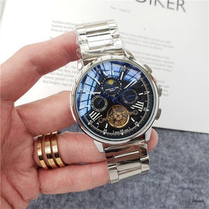 Patek- Philippe- New Automatic Mechanical Men Watch Silver Blue Stainless Steel Transparent Sapphire Glass AAA Glide Watches 188