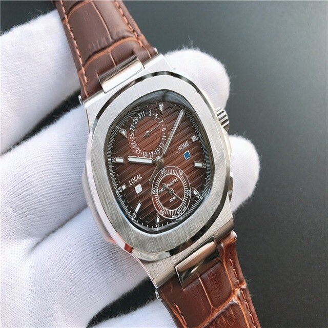 Patek- Philippe- New Automatic Mechanical Men Watch Silver Blue Stainless Steel Transparent Sapphire Glass Glide Watches 944423