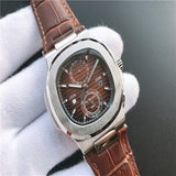 Patek- Philippe- New Automatic Mechanical Men Watch Silver Blue Stainless Steel Transparent Sapphire Glass Glide Watches 944423