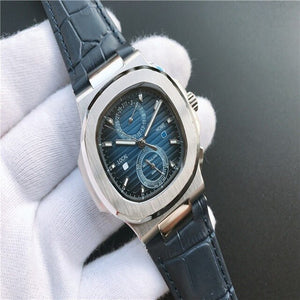 Patek- Philippe- New Automatic Mechanical Men Watch Silver Blue Stainless Steel Transparent Sapphire Glass Glide Watches 944423