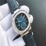 Patek- Philippe- New Automatic Mechanical Men Watch Silver Blue Stainless Steel Transparent Sapphire Glass Glide Watches 944423