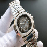 Patek- Philippe- New Automatic Mechanical Men Watch Silver Blue Stainless Steel Transparent Sapphire Glass Glide Watches 944423