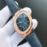 Patek- Philippe- New Automatic Mechanical Men Watch Silver Blue Stainless Steel Transparent Sapphire Glass Glide Watches 944423