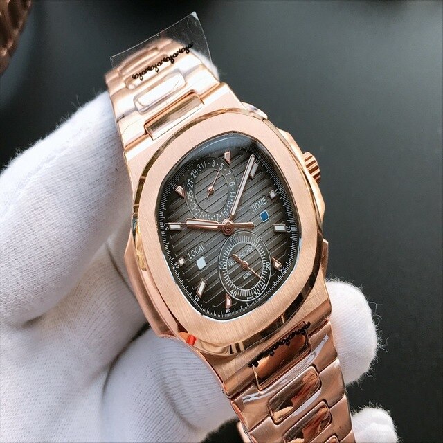 Patek- Philippe- New Automatic Mechanical Men Watch Silver Blue Stainless Steel Transparent Sapphire Glass Glide Watches 944423