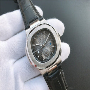 Patek- Philippe- New Automatic Mechanical Men Watch Silver Blue Stainless Steel Transparent Sapphire Glass Glide Watches 944423
