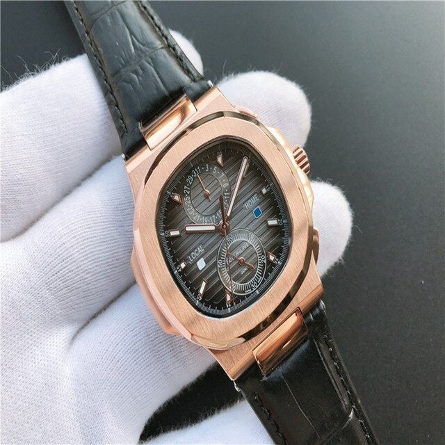 Patek- Philippe- New Automatic Mechanical Men Watch Silver Blue Stainless Steel Transparent Sapphire Glass Glide Watches 944423