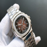 Patek- Philippe- New Automatic Mechanical Men Watch Silver Blue Stainless Steel Transparent Sapphire Glass Glide Watches 944423