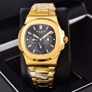Patek- Philippe- New Automatic Mechanical Men Watch Silver Blue Stainless Steel Transparent Sapphire Glass Glide Watches 13457