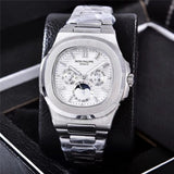 Patek- Philippe- New Automatic Mechanical Men Watch Silver Blue Stainless Steel Transparent Sapphire Glass Glide Watches 13457