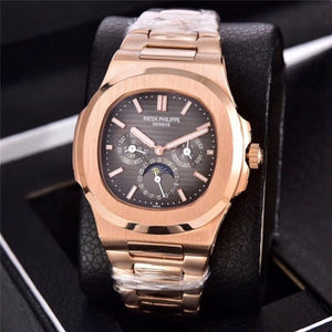 Patek- Philippe- New Automatic Mechanical Men Watch Silver Blue Stainless Steel Transparent Sapphire Glass Glide Watches 13457