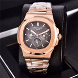 Patek- Philippe- New Automatic Mechanical Men Watch Silver Blue Stainless Steel Transparent Sapphire Glass Glide Watches 13457