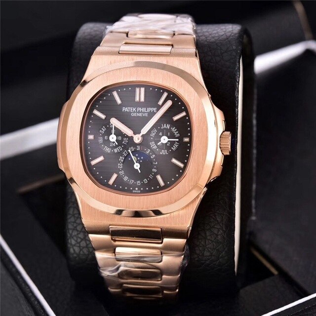 Patek- Philippe- New Automatic Mechanical Men Watch Silver Blue Stainless Steel Transparent Sapphire Glass Glide Watches 13457