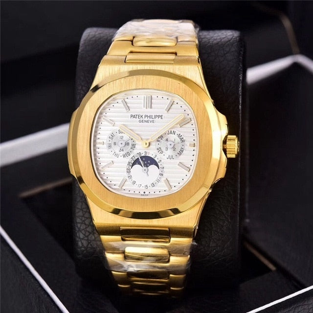 Patek- Philippe- New Automatic Mechanical Men Watch Silver Blue Stainless Steel Transparent Sapphire Glass Glide Watches 13457