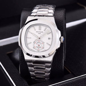 Patek- Philippe- New Automatic Mechanical Men Watch Silver Blue Stainless Steel Transparent Sapphire Glass Glide Watches 91633