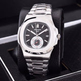 Patek- Philippe- New Automatic Mechanical Men Watch Silver Blue Stainless Steel Transparent Sapphire Glass Glide Watches 91633