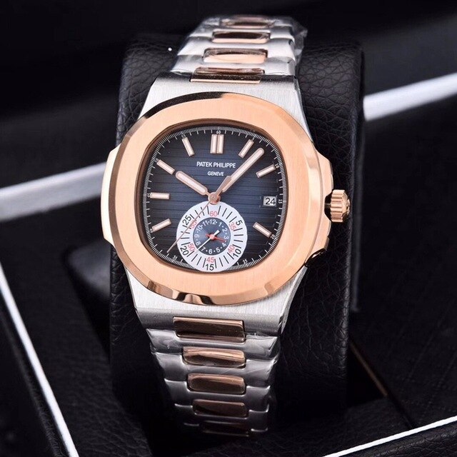 Patek- Philippe- New Automatic Mechanical Men Watch Silver Blue Stainless Steel Transparent Sapphire Glass Glide Watches 91633
