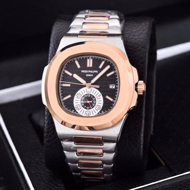 Patek- Philippe- New Automatic Mechanical Men Watch Silver Blue Stainless Steel Transparent Sapphire Glass Glide Watches 91633