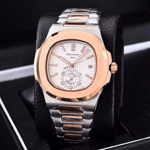 Patek- Philippe- New Automatic Mechanical Men Watch Silver Blue Stainless Steel Transparent Sapphire Glass Glide Watches 91633