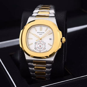 Patek- Philippe- New Automatic Mechanical Men Watch Silver Blue Stainless Steel Transparent Sapphire Glass Glide Watches 91633