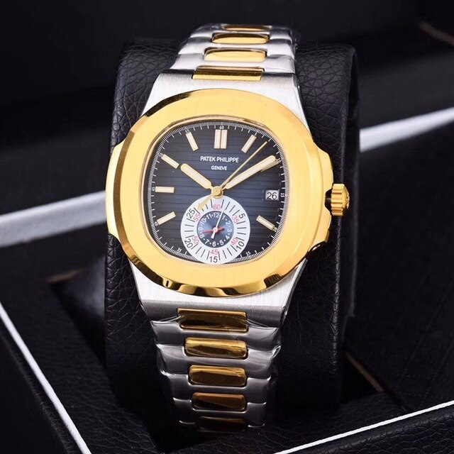 Patek- Philippe- New Automatic Mechanical Men Watch Silver Blue Stainless Steel Transparent Sapphire Glass Glide Watches 91633
