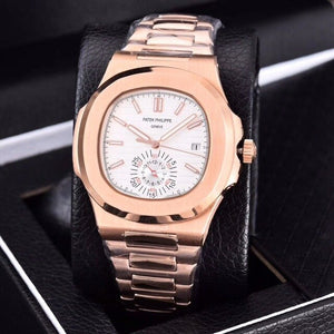 Patek- Philippe- New Automatic Mechanical Men Watch Silver Blue Stainless Steel Transparent Sapphire Glass Glide Watches 91633