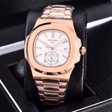 Patek- Philippe- New Automatic Mechanical Men Watch Silver Blue Stainless Steel Transparent Sapphire Glass Glide Watches 91633