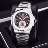 Patek- Philippe- New Automatic Mechanical Men Watch Silver Blue Stainless Steel Transparent Sapphire Glass Glide Watches 91633