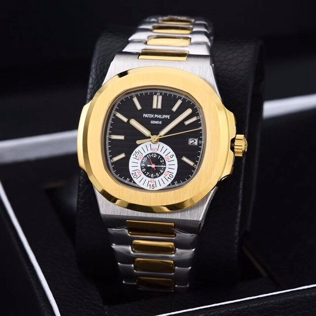 Patek- Philippe- New Automatic Mechanical Men Watch Silver Blue Stainless Steel Transparent Sapphire Glass Glide Watches 91633