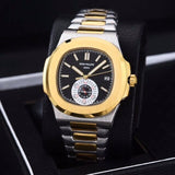 Patek- Philippe- New Automatic Mechanical Men Watch Silver Blue Stainless Steel Transparent Sapphire Glass Glide Watches 91633