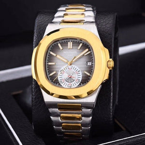 Patek- Philippe- New Automatic Mechanical Men Watch Silver Blue Stainless Steel Transparent Sapphire Glass Glide Watches 91633