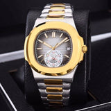 Patek- Philippe- New Automatic Mechanical Men Watch Silver Blue Stainless Steel Transparent Sapphire Glass Glide Watches 91633