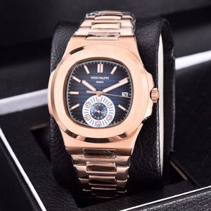 Patek- Philippe- New Automatic Mechanical Men Watch Silver Blue Stainless Steel Transparent Sapphire Glass Glide Watches 91633