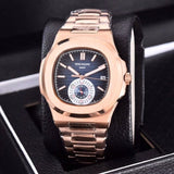 Patek- Philippe- New Automatic Mechanical Men Watch Silver Blue Stainless Steel Transparent Sapphire Glass Glide Watches 91633