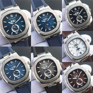 Patek- Philippe- New Automatic Mechanical Men Watch Silver Blue Stainless Steel Transparent Sapphire Glass Glide Watches 9633
