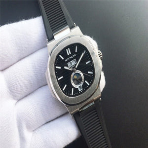 Patek- Philippe- New Automatic Mechanical Men Watch Silver Blue Stainless Steel Transparent Sapphire Glass Glide Watches 9633