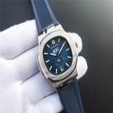 Patek- Philippe- New Automatic Mechanical Men Watch Silver Blue Stainless Steel Transparent Sapphire Glass Glide Watches 9633