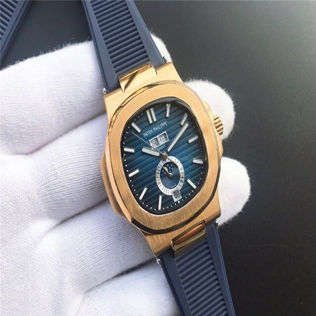 Patek- Philippe- New Automatic Mechanical Men Watch Silver Blue Stainless Steel Transparent Sapphire Glass Glide Watches 9633