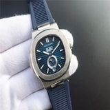 Patek- Philippe- New Automatic Mechanical Men Watch Silver Blue Stainless Steel Transparent Sapphire Glass Glide Watches 9633