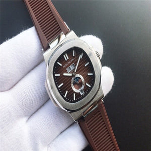 Patek- Philippe- New Automatic Mechanical Men Watch Silver Blue Stainless Steel Transparent Sapphire Glass Glide Watches 9633