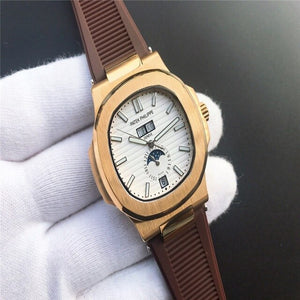 Patek- Philippe- New Automatic Mechanical Men Watch Silver Blue Stainless Steel Transparent Sapphire Glass Glide Watches 9633